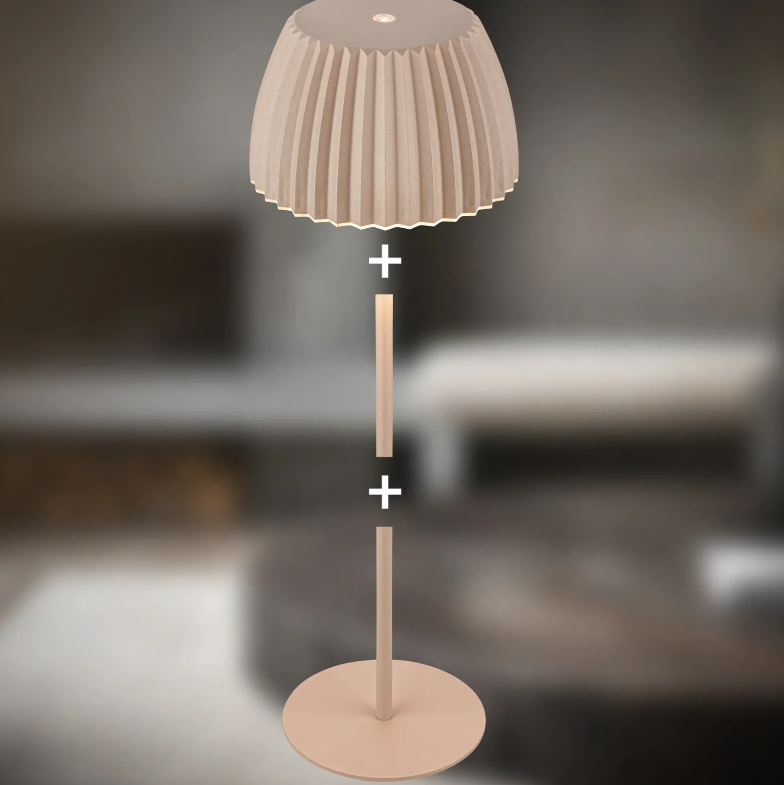 Lámpara de mesa LED recargable Brilo unplugged Riffle, 36 cm, beige