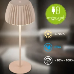 Lámpara de mesa LED recargable Brilo unplugged Riffle, 36 cm, beige