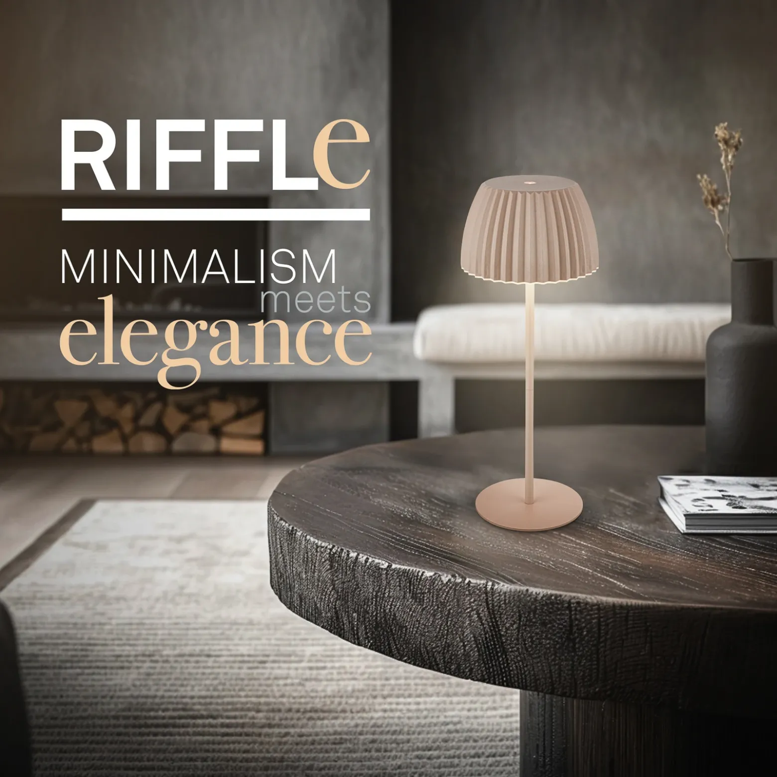 Lámpara de mesa LED recargable Brilo unplugged Riffle, 36 cm, beige
