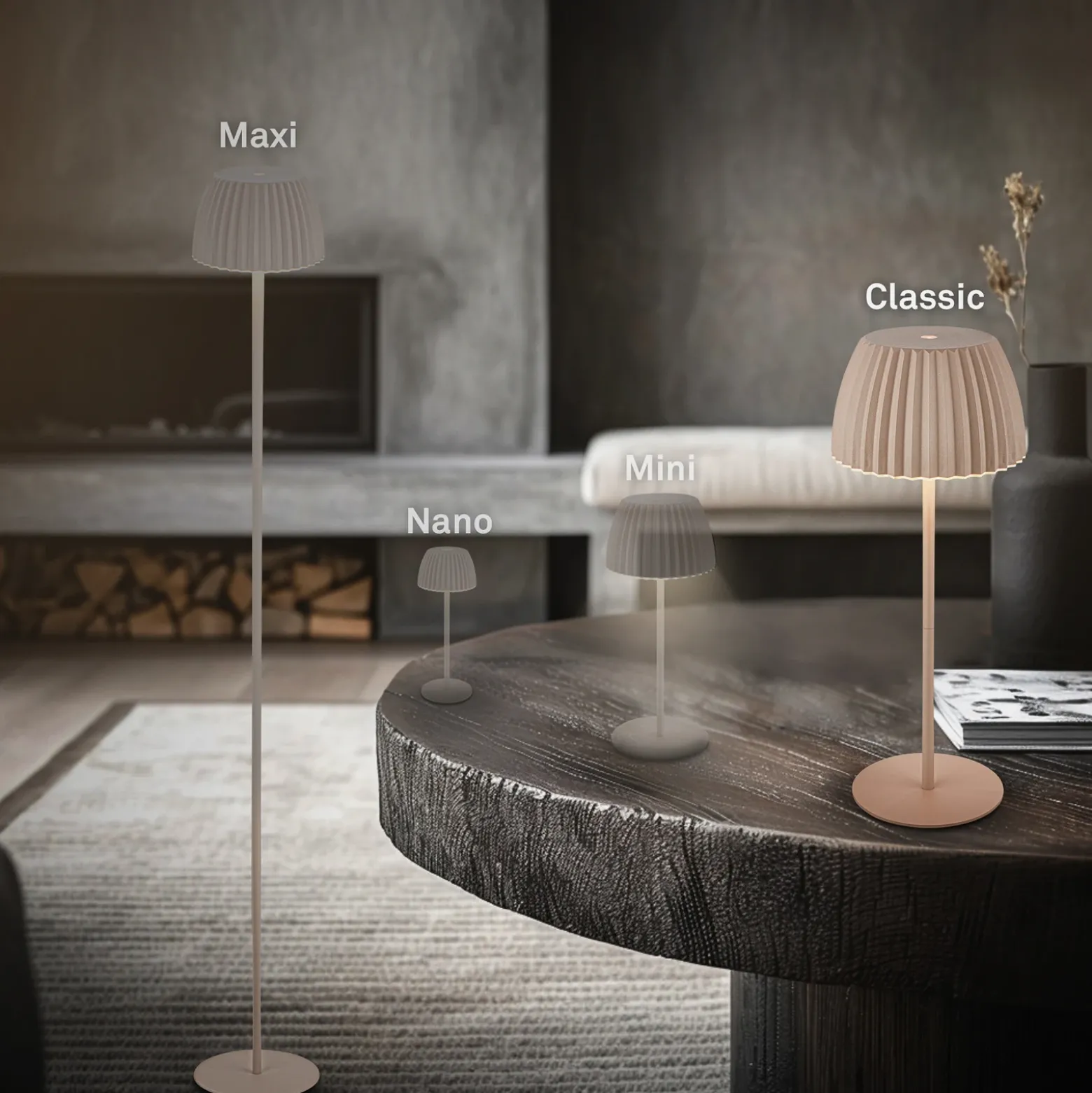 Lámpara de mesa LED recargable Brilo unplugged Riffle, 36 cm, beige
