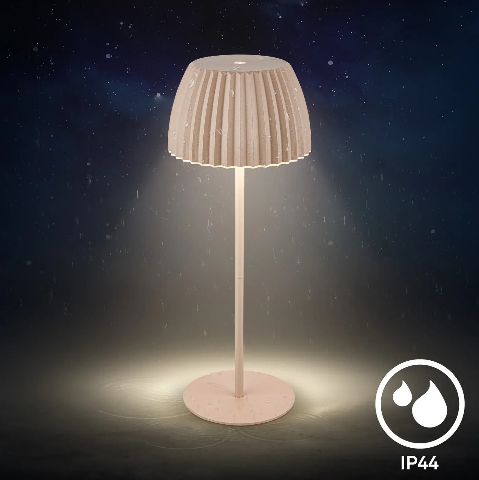 Lámpara de mesa LED recargable Brilo unplugged Riffle, 36 cm, beige