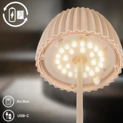 Lámpara de mesa LED recargable Brilo unplugged Riffle, 36 cm, beige