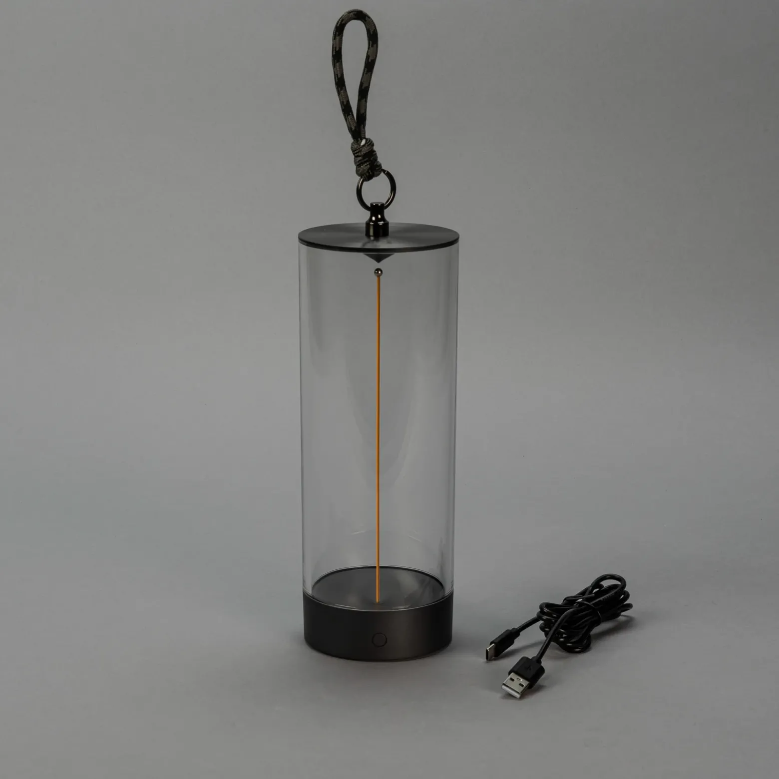Lámpara de mesa LED recargable Edison, altura 24 cm, gris/transparente, IP54