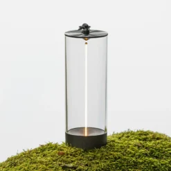 Lámpara de mesa LED recargable Edison, altura 24 cm, gris/transparente, IP54
