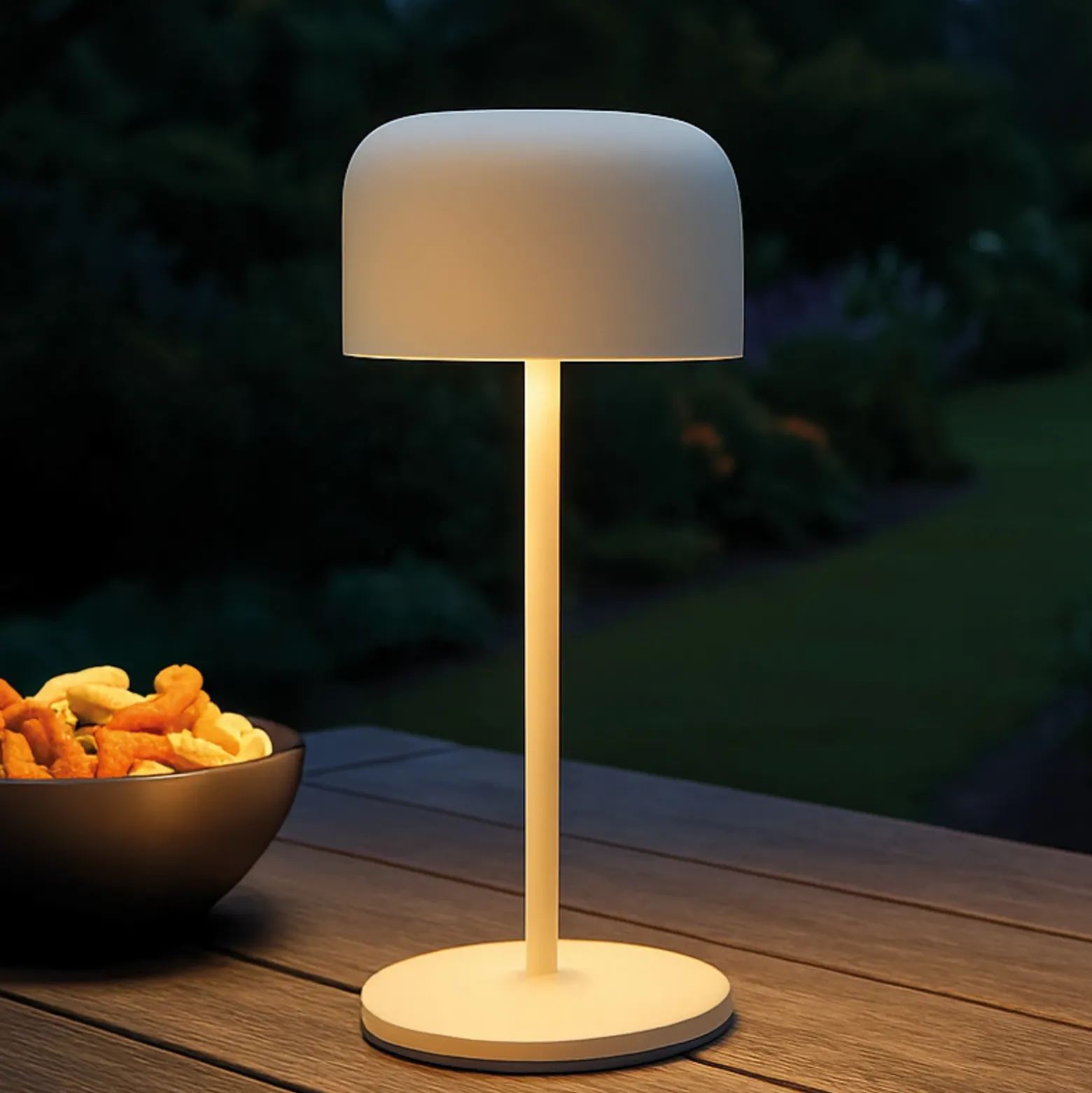Lámpara de mesa LED recargable Finley, color beige arena, altura 22 cm, metal,