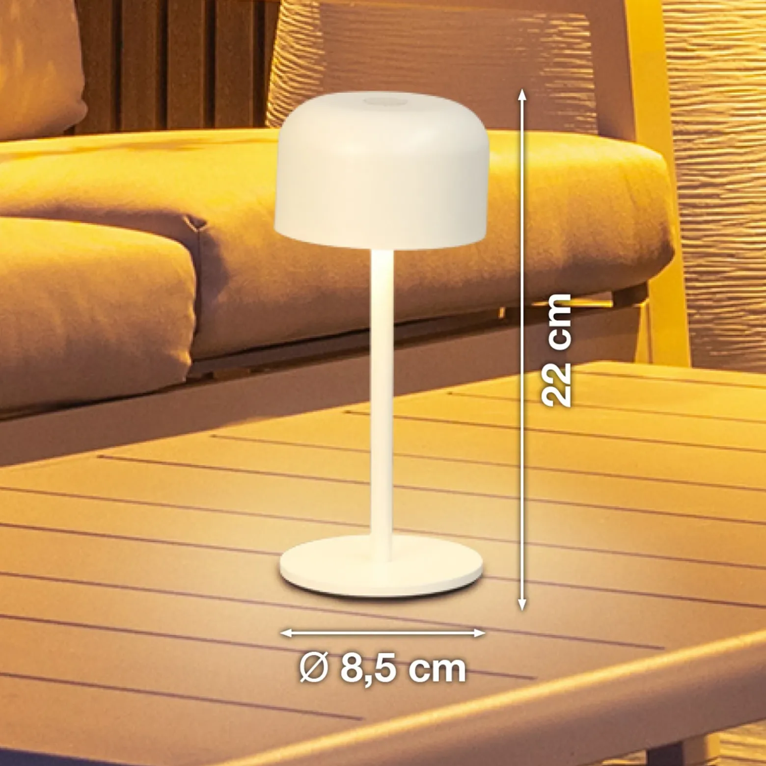 Lámpara de mesa LED recargable Finley, color beige arena, altura 22 cm, metal,