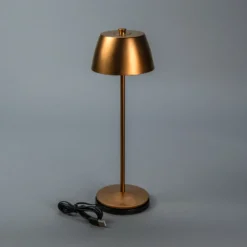 Lámpara de mesa LED recargable Eze, cobre mate, 32 cm, IP54, USB