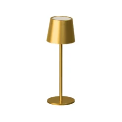Lámpara de mesa LED recargable Roxi, dorada, metal, IP54, atenuador
