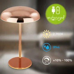 Lámpara de mesa LED recargable Brilo unplugged Caxa, color cobre