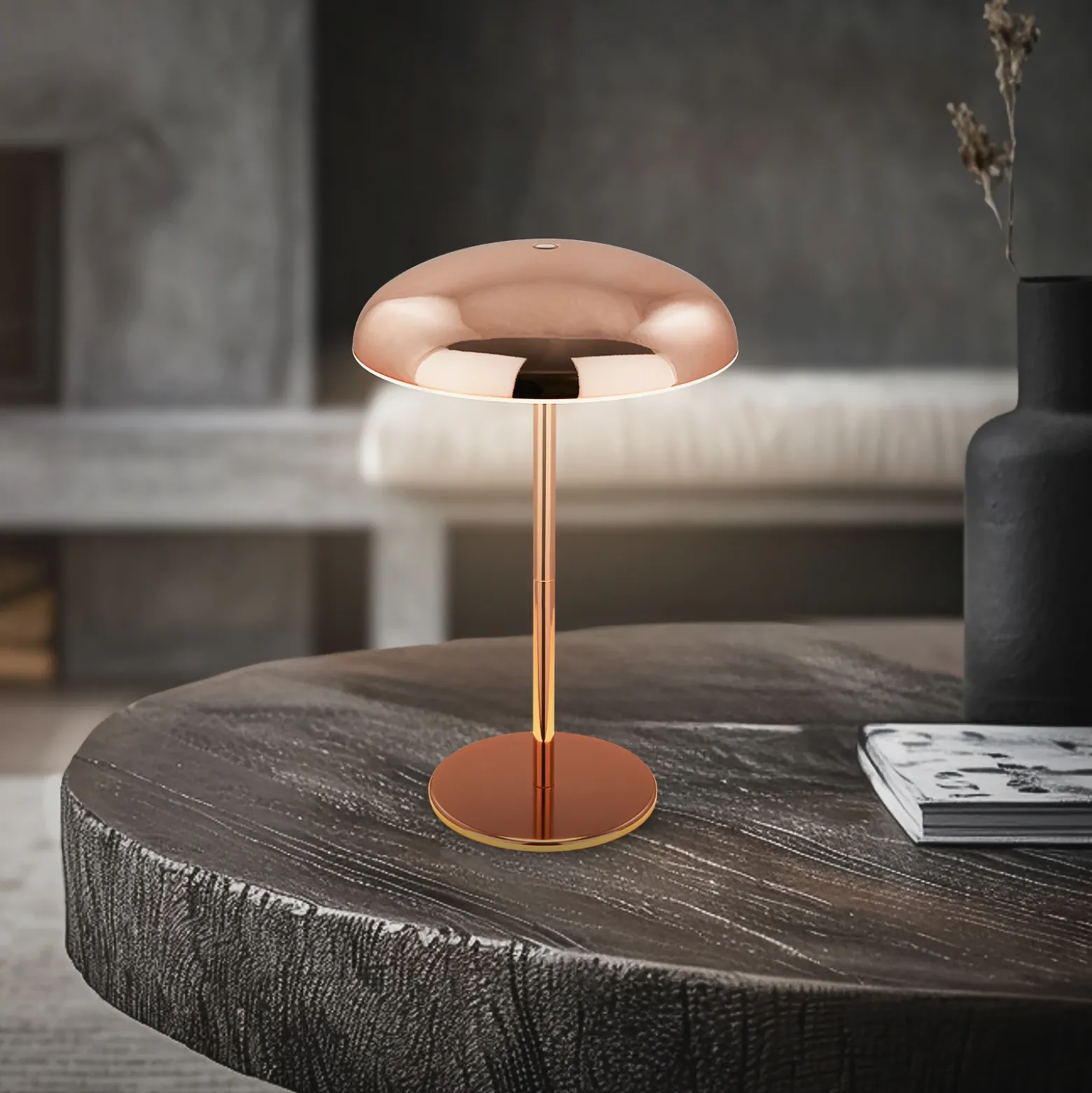 Lámpara de mesa LED recargable Brilo unplugged Caxa, color cobre