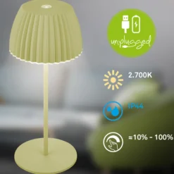 Lámpara de mesa LED recargable Brilo unplugged Riffle, 20 cm, verde