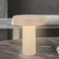 lámpara de mesa LED recargable Bito, beige/beige, altura 20 cm, IP44