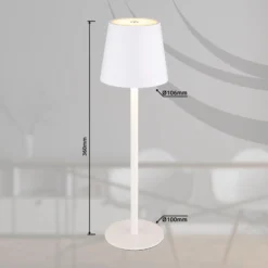 Lámpara de mesa LED recargable Vannie, blanca, altura 36 cm, IP44