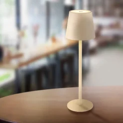 Lámpara de mesa LED recargable Vannie, color arena, altura 36 cm, IP44