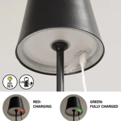 Lámpara de mesa LED recargable Viletto, negra, IP54
