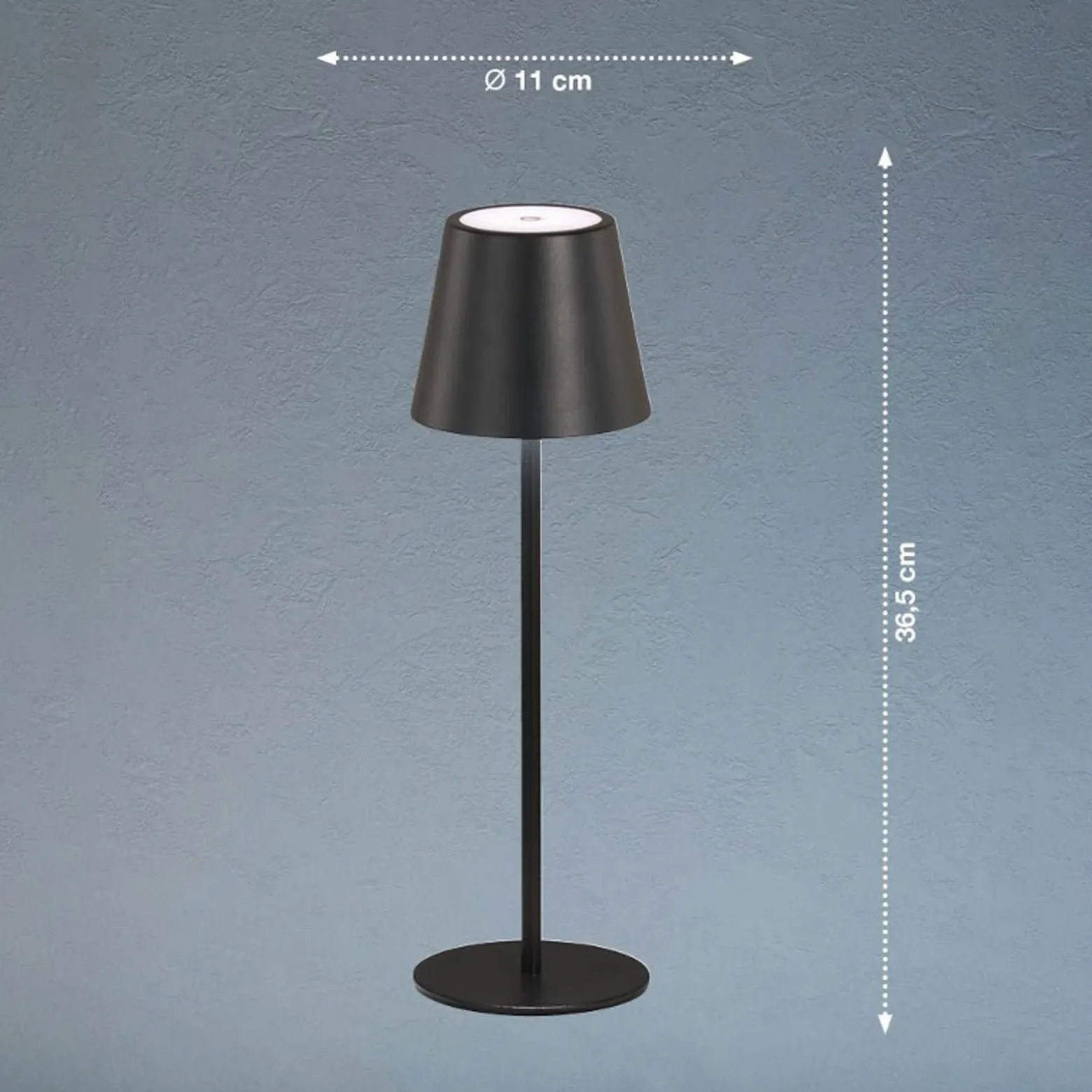 Lámpara de mesa LED recargable Viletto, negra, IP54