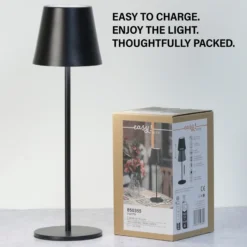 Lámpara de mesa LED recargable Viletto, negra, IP54