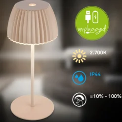 Lámpara de mesa LED recargable Brilo unplugged Riffle, 20 cm, beige