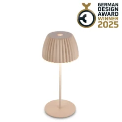 Lámpara de mesa LED recargable Brilo unplugged Riffle, 20 cm, beige
