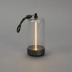 Lámpara de mesa LED recargable Edison, altura 15 cm, gris/transparente, IP54