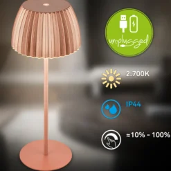 Lámpara de mesa LED recargable Brilo unplugged Riffle, 36 cm, cobre