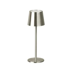 Lámpara de mesa LED recargable Roxi, color níquel, metal, IP54, atenuador