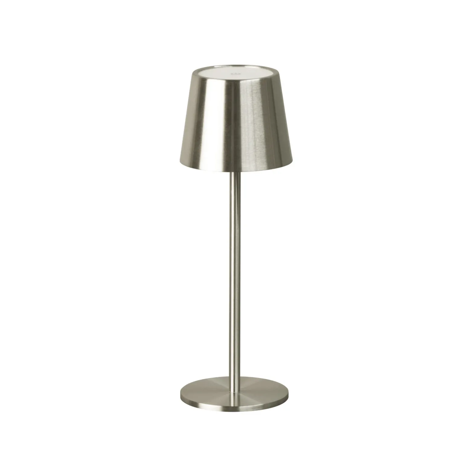 Lámpara de mesa LED recargable Roxi, color níquel, metal, IP54, atenuador