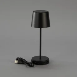 Lámpara de mesa LED recargable Vence, altura 22 cm, negro, IP54, USB