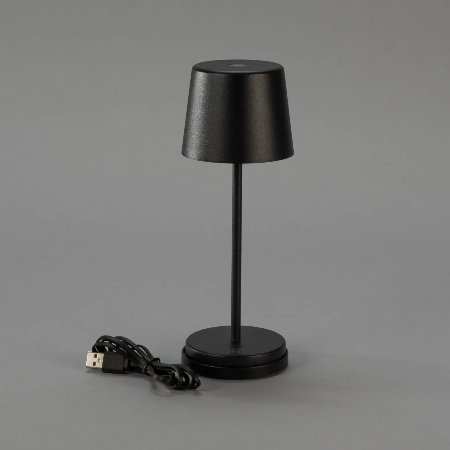 Lámpara de mesa LED recargable Vence, altura 22 cm, negro, IP54, USB