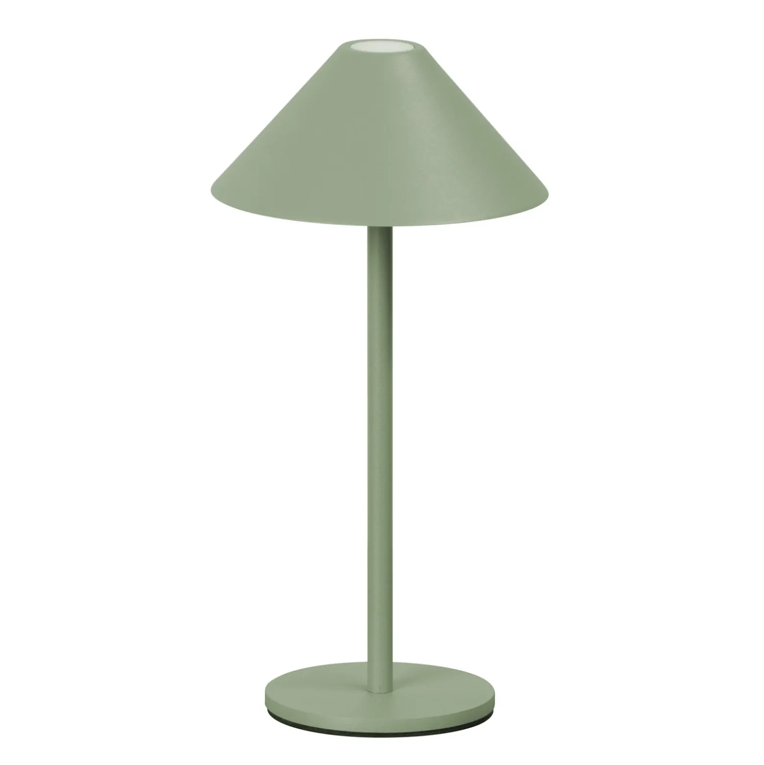 Lámpara de mesa LED recargable Prato, verde salvia, altura 25 cm, metal, IP54