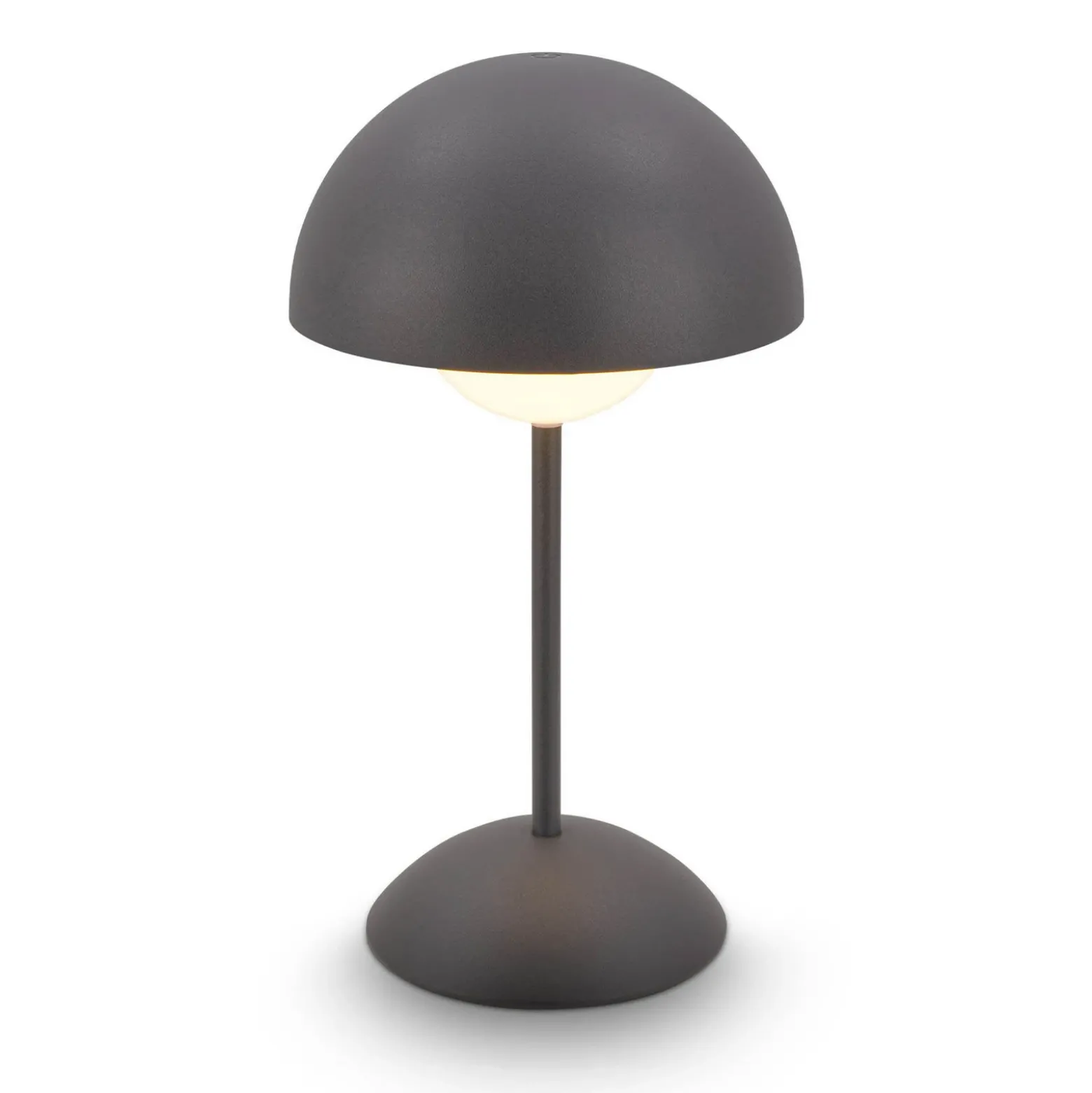 Lámpara de mesa LED recargable Kugle, antracita, metal, IP44, atenuable.