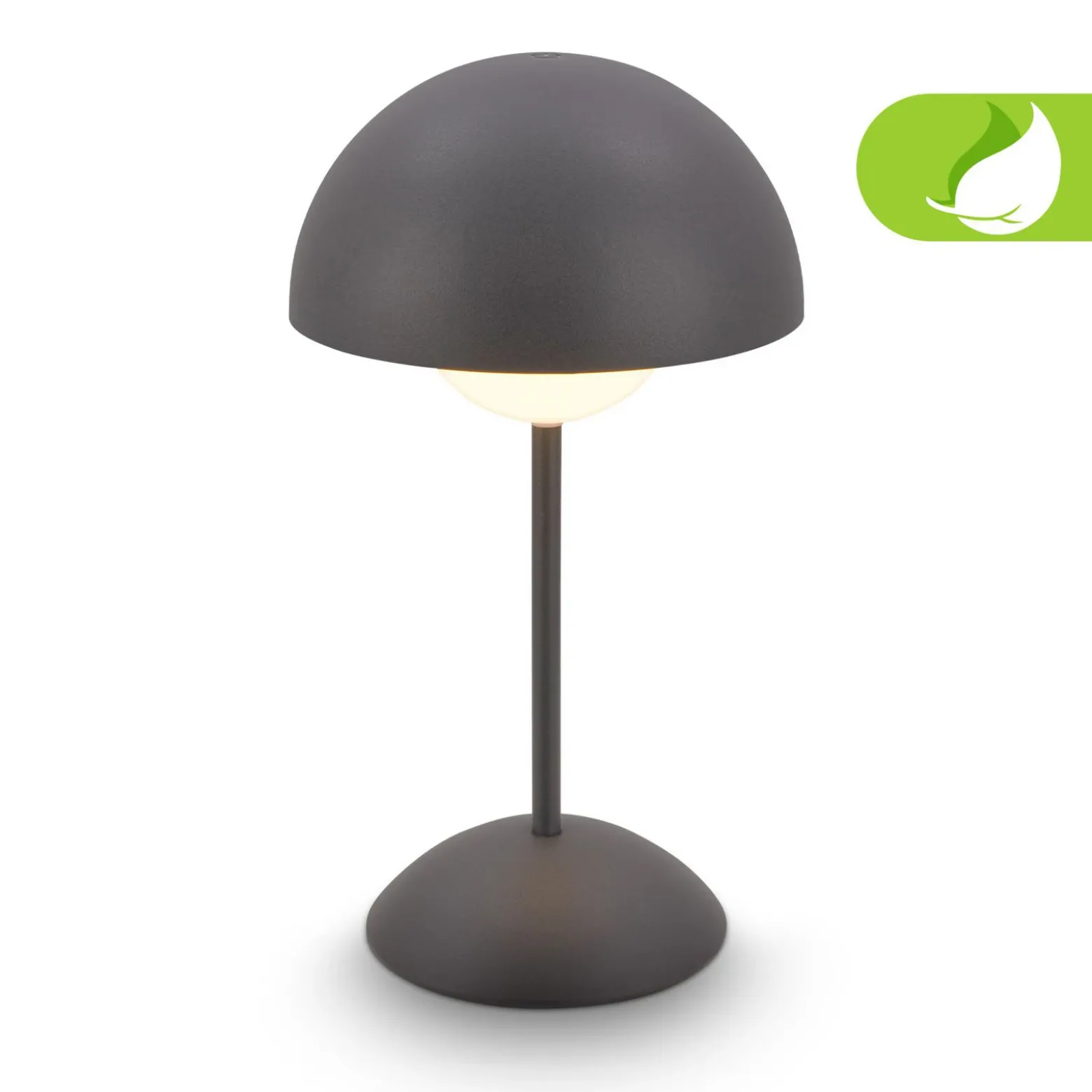Lámpara de mesa LED recargable Kugle, antracita, metal, IP44, atenuable.