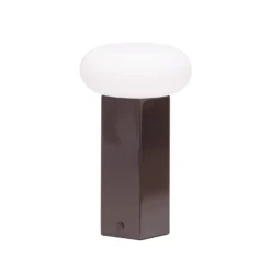 Lámpara de mesa LED recargable LOW, marrón, altura 20 cm, metal, atenuador de
