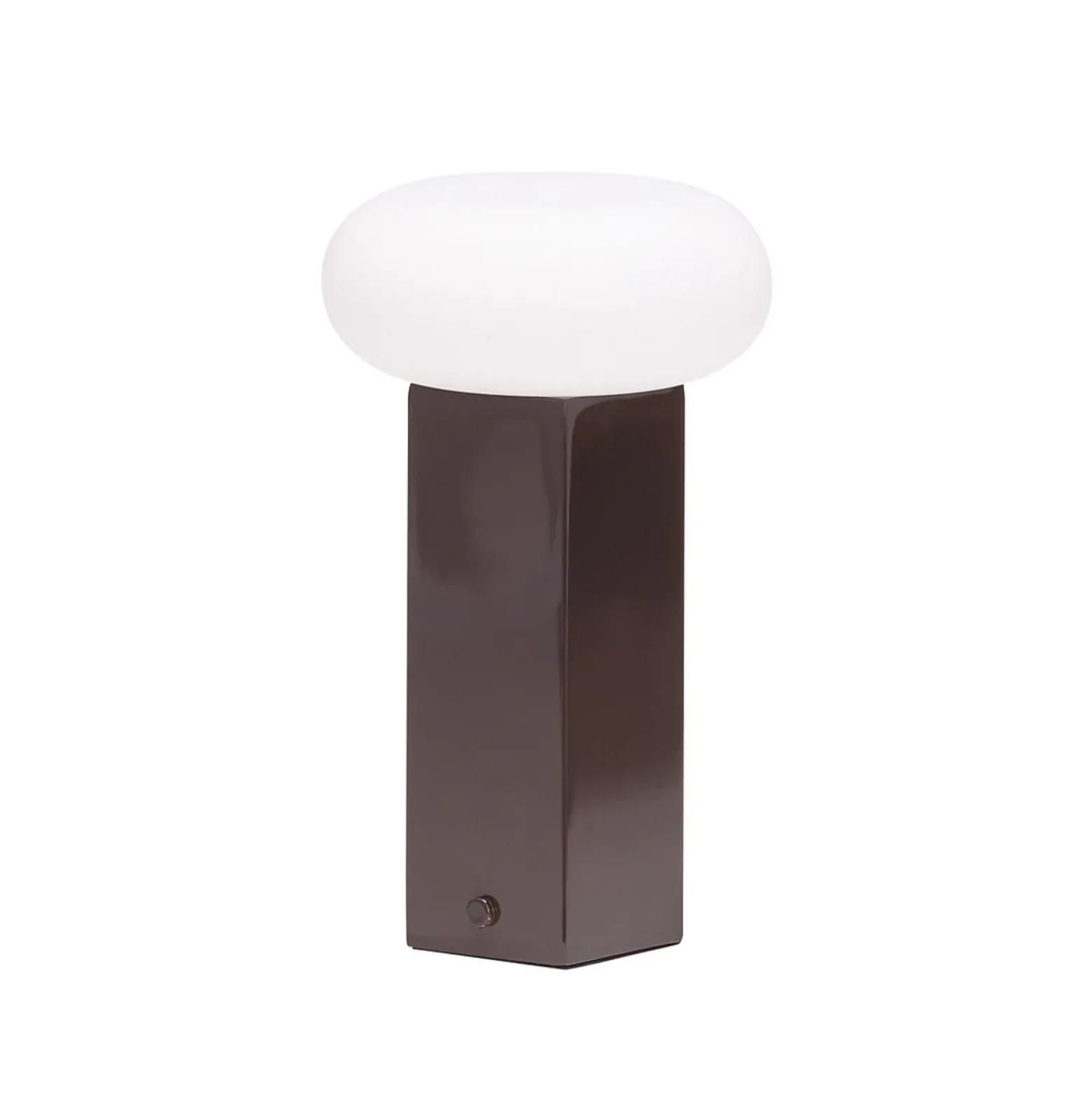 Lámpara de mesa LED recargable LOW, marrón, altura 20 cm, metal, atenuador de