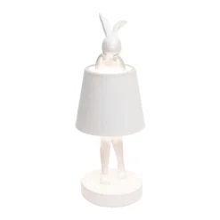 Lámpara de mesa LED recargable KARE Animal Rabbit, blanca, IP54, 29 cm
