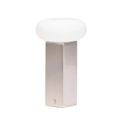 Lámpara de mesa LED recargable LOW, color níquel, altura 20 cm, metal