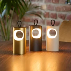 Lámpara de mesa LED recargable Lunari, beige, 16 cm, metal, CCT IP44