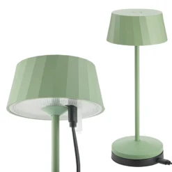 Lámpara de mesa LED recargable Facetta, verde, altura 22 cm, metal, CCT