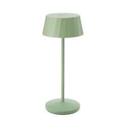 Lámpara de mesa LED recargable Facetta, verde, altura 22 cm, metal, CCT