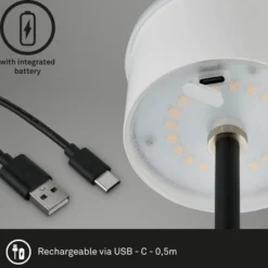 Lámpara de mesa LED recargable Kiki, negra, IP44, 3.000K