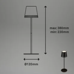 Lámpara de mesa LED recargable Kiki, negra, IP44, 3.000K