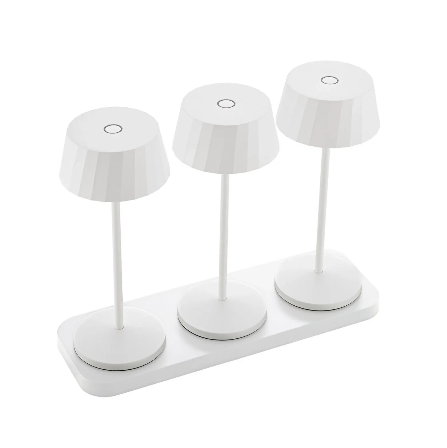 Lámpara de mesa LED recargable Facetta, juego de 3, blanco, 22 cm, IP44