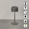 Lámpara de mesa LED recargable Finley, gris arena Altura 22 cm Metal, IP54