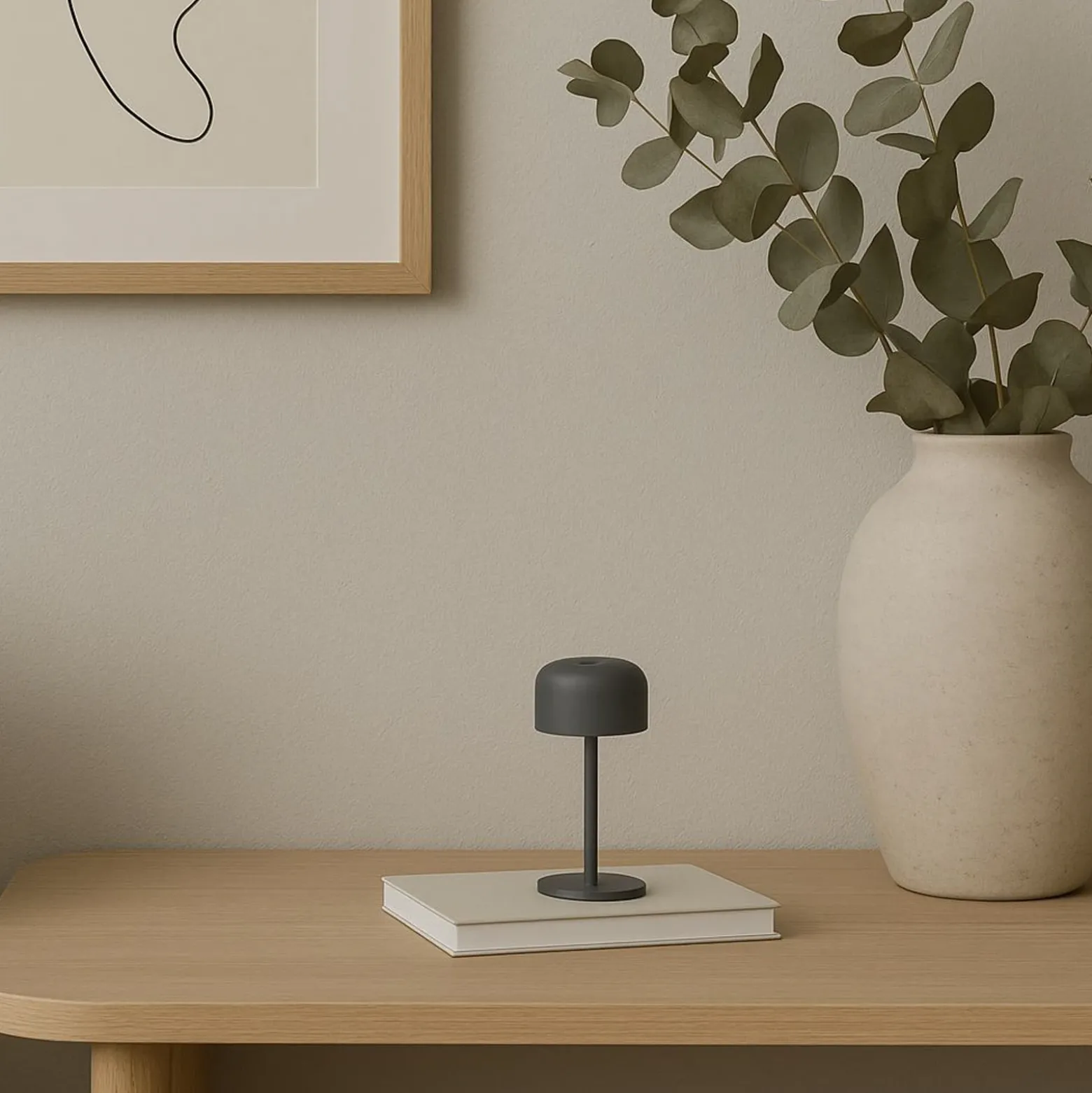 Lámpara de mesa LED recargable Finley, gris arena Altura 22 cm Metal, IP54