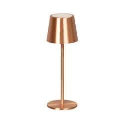 Lámpara de mesa LED recargable Roxi, color cobre, metal, IP54, atenuador