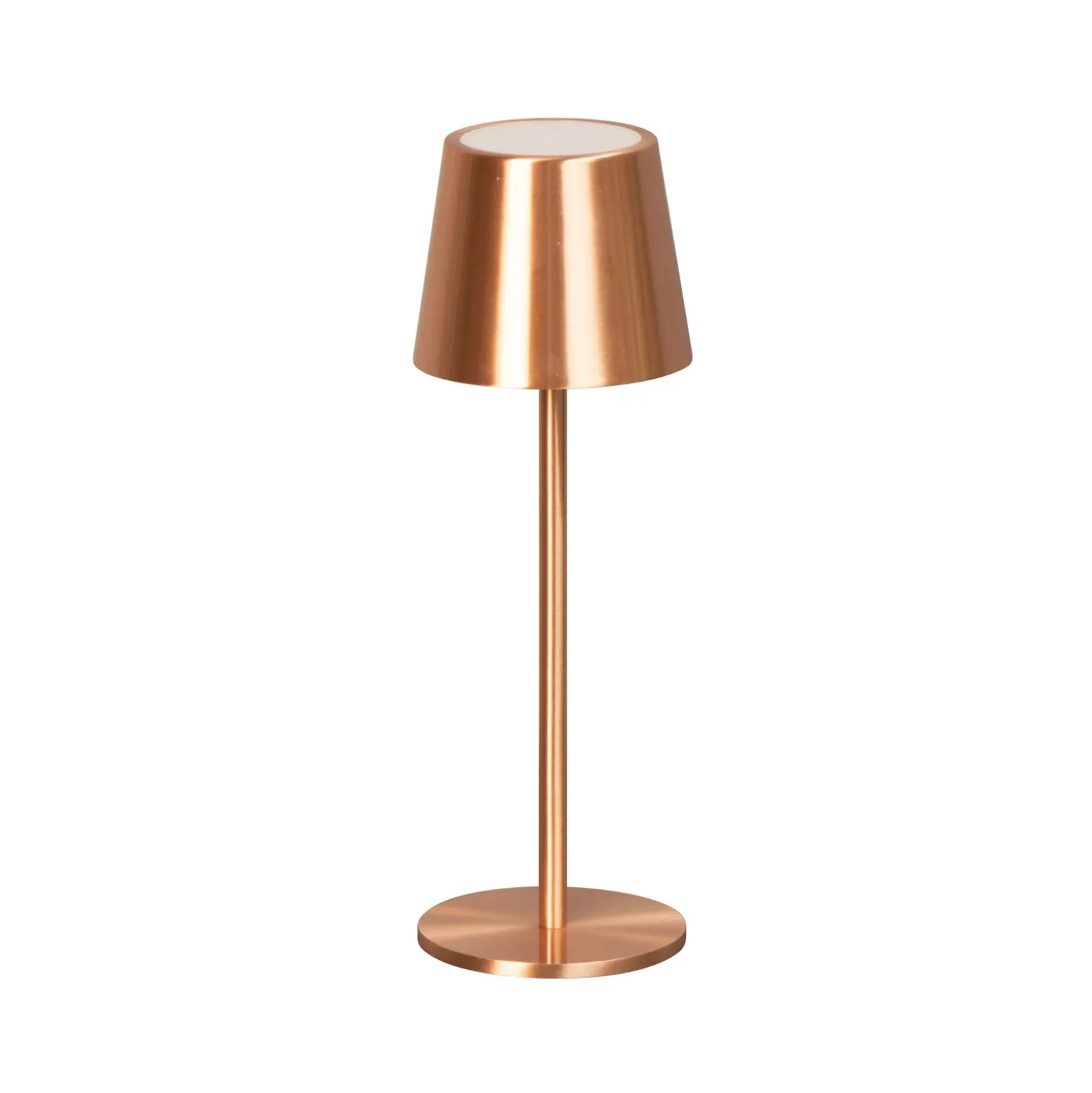 Lámpara de mesa LED recargable Roxi, color cobre, metal, IP54, atenuador