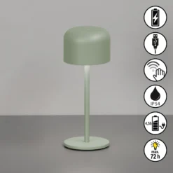 Lámpara de mesa LED recargable Finley verde salvia Altura 22 cm Metal IP54