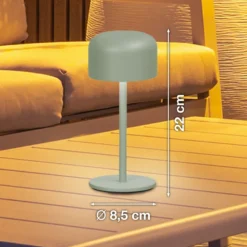 Lámpara de mesa LED recargable Finley verde salvia Altura 22 cm Metal IP54