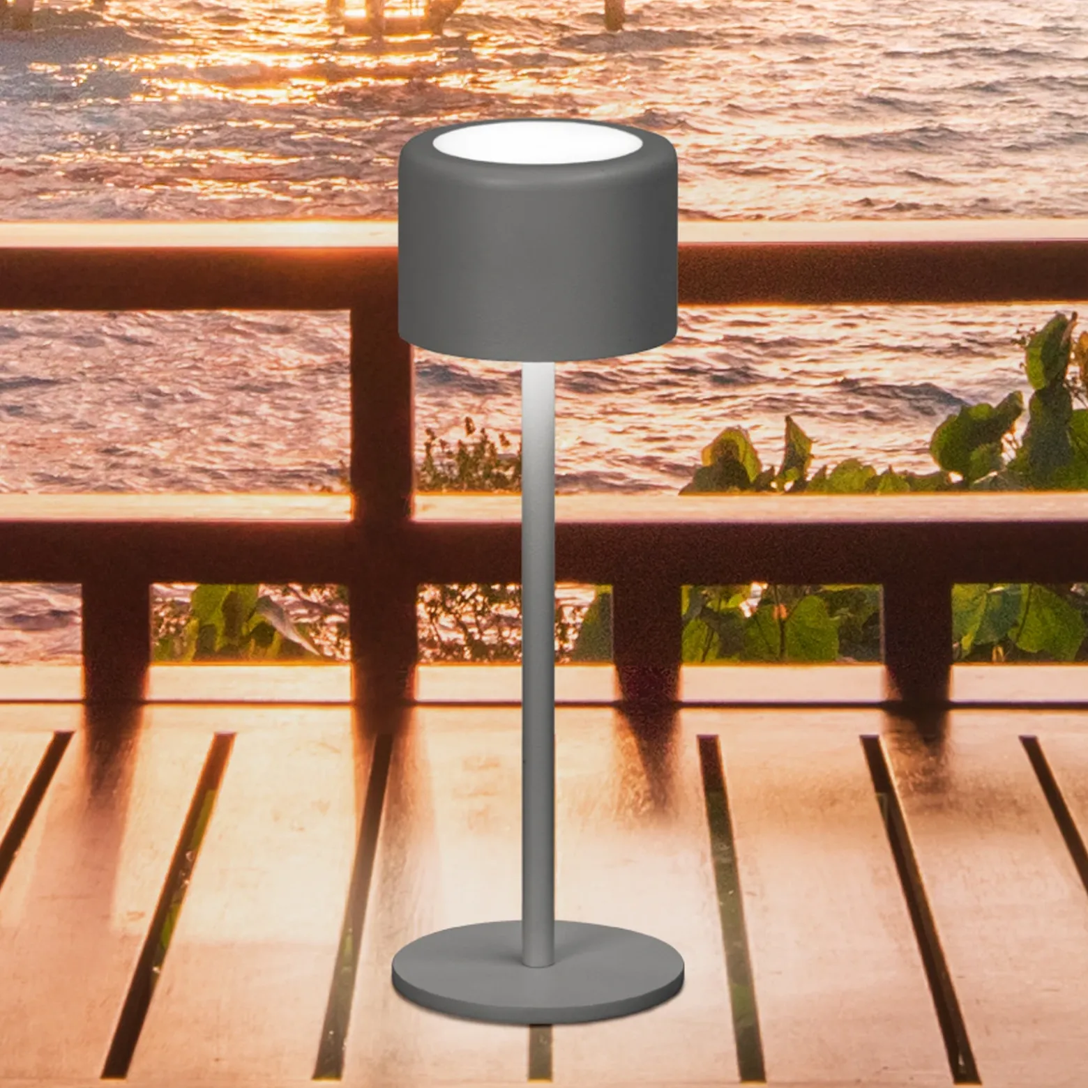 Lámpara de mesa LED recargable Juna, gris arena Altura 25 cm Metal, IP54