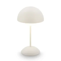 Lámpara de mesa LED recargable Kugle, blanca, metal, IP44, atenuable